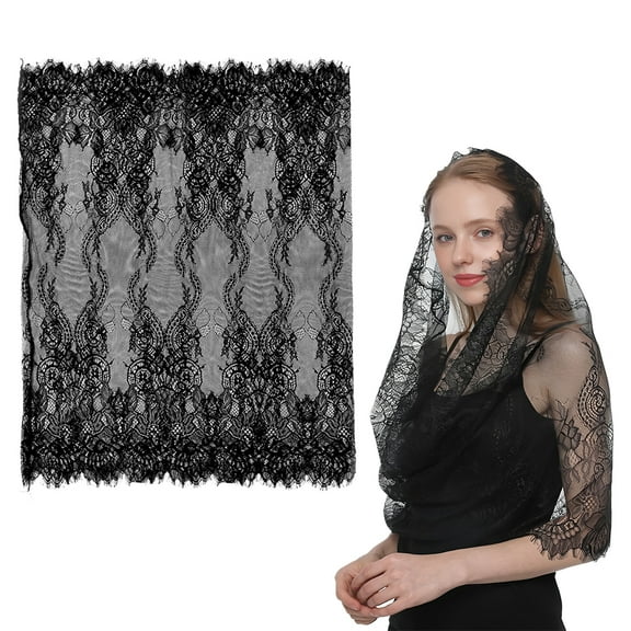 Kabuer Black Head Veil, Spanish Style Traditional Vintage Head Covering for Latin Mass