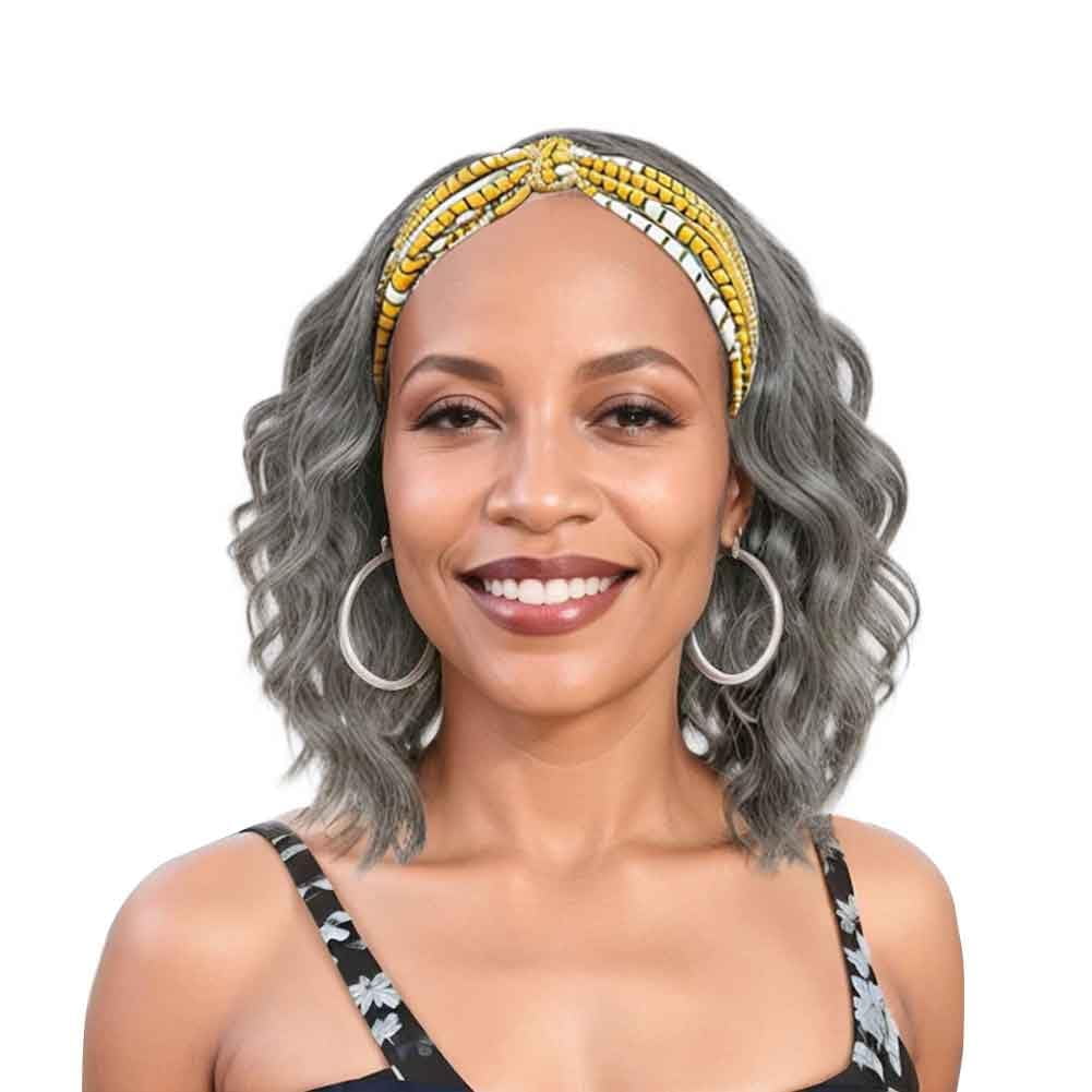 Black Headband Wigs With Brown Highlights For Women 14 Inch Wavy Heat Resistant Synthetic Soft Light Natural Looking Hair Replacement Wigs