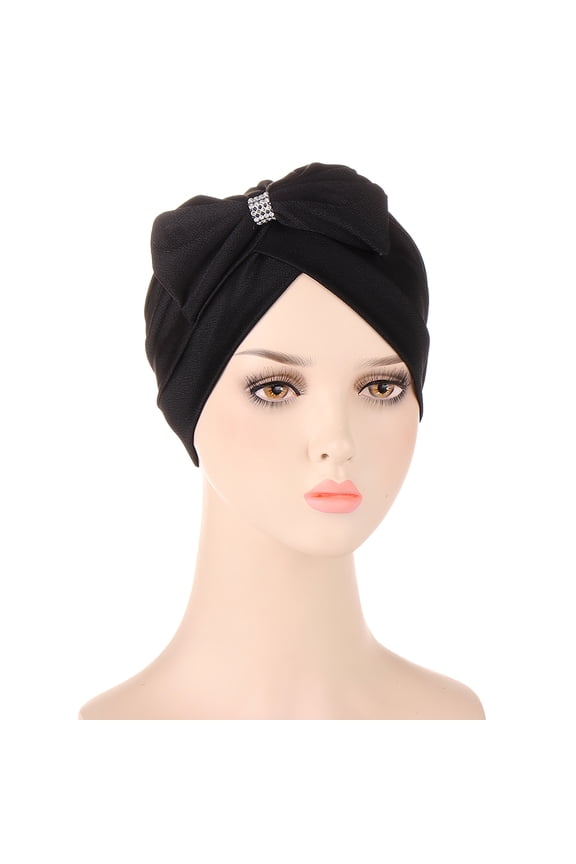 Black Headband for Women Cancer Head Hat Cap Ethnic Bohemian Bowknot Braid Hair Cover Wrap Turban Headwear Turban Cap