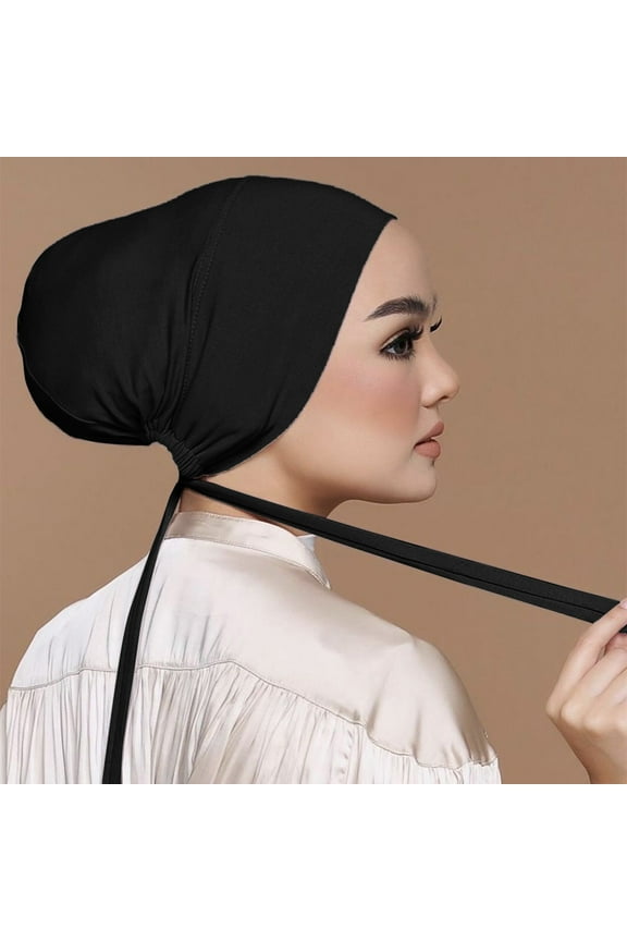 Black Headband for Women Casual Solid Color Multicolor Elastic Bandage Lace Up Bottom Muslim Hijab