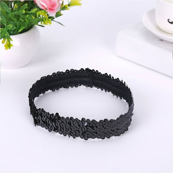 Black Headband for Women Ladies Carnival Gala Stage Accessories Sequin Headband Hair Clip