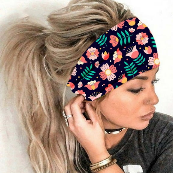 Black Headband for Women Print Headband Elastic Head Wrap Hair Band Bandana Headband