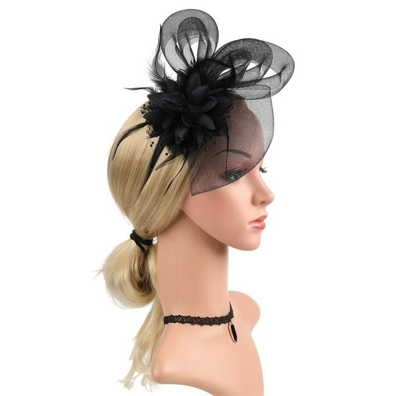Black Headband for Women's Elegant Hat Strap Flower Mesh Party Hat Hair Clip Headband Accessory