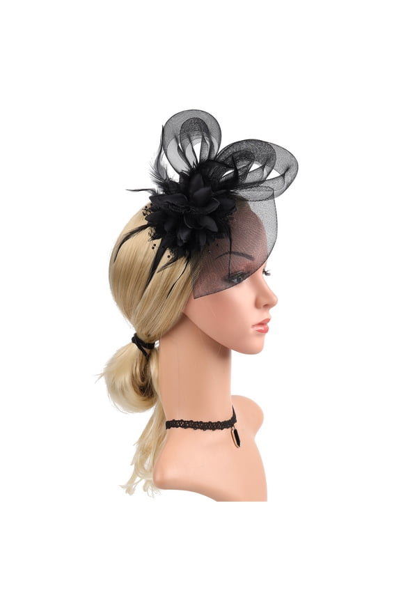 Black Headband for Women's Elegant Hat Strap Flower Mesh Party Hat Hair Clip Headband Accessory