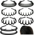 thumbnail image 1 of Black Headbands for Women Non Slip 8 PCS Elastic Plastic Zig Zag Headband with Teeth Comb Hairband Head Bands for Women's Hair 90s Hair Accessories for Women Mens Teens Girls, 1 of 7