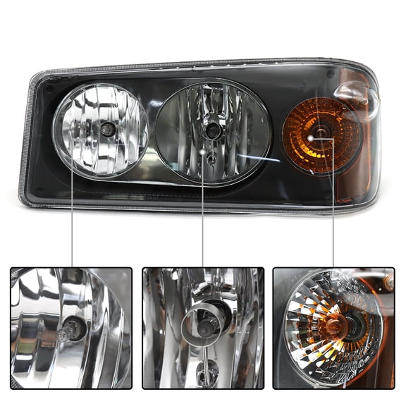 Black Headlights Assembly Compatible With Mack Granite GU713 Bulbs Passenger Side