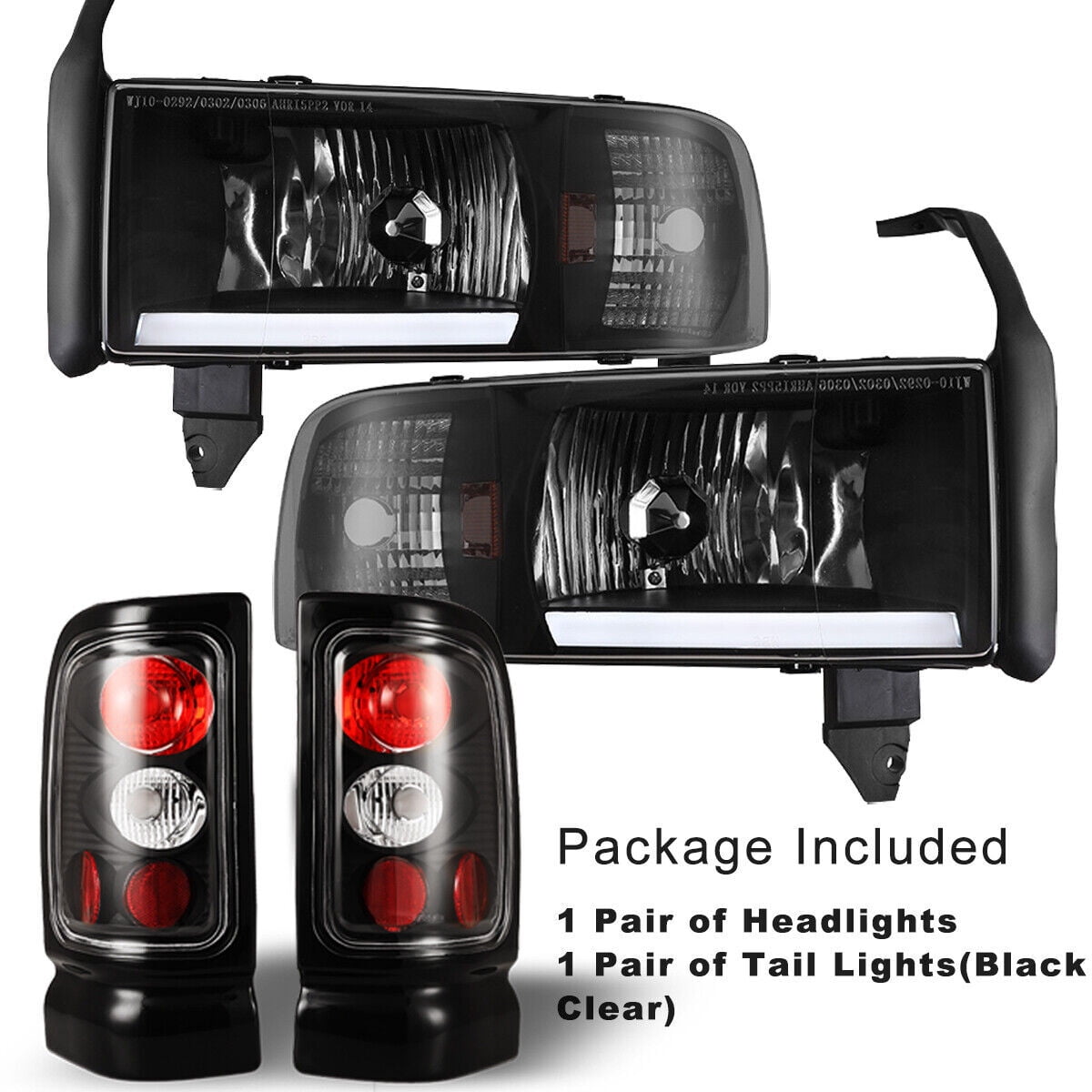 Black Headlights Corner & Tail Lights For 19942002 Dodge Ram 1500 2500