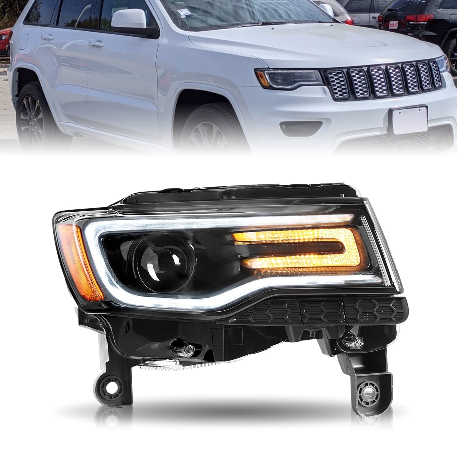 Black Headlights For 2014-2021 Jeep Grand Cherokee w/Bulbs&Ballast HID Lamp LH/RH