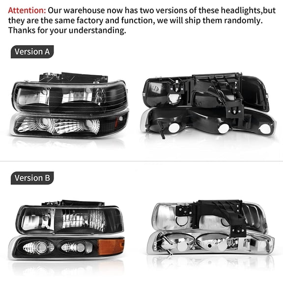 Black Headlights + Tail Lights Set for 1999-2002 Chevy Silverado 1500/2500/3500