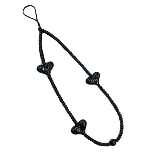 Black Heart Beaded Mobile Phone Lanyard Handmade Clay Acrylic Phone Charm Phone Y2K Wrist Chain Phone Keychain for Women Teen Girls