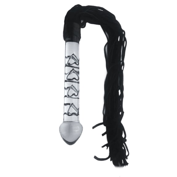 Black Heart Crystal Glass Body Massager Personal Massage Wand Leather rope