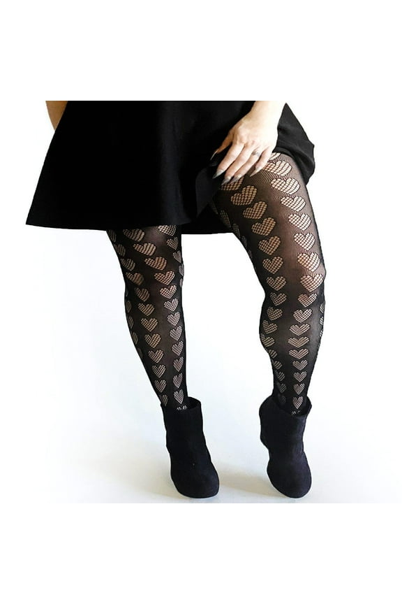 Black Heart Fishnet Stocking Queen Size Lingerie Mesh Sexy Stretch Bodysuit Plus