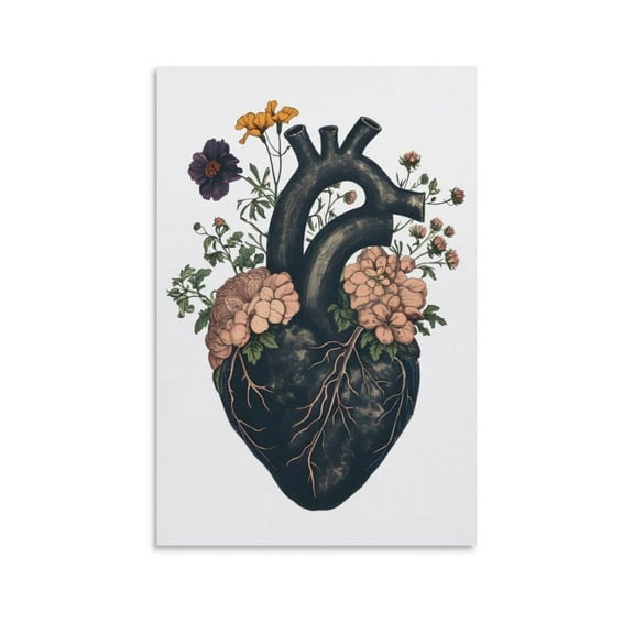 Black Heart Floral, Dark Academia Decor, Dark Academia Prints, Goth Valentines Day, Dark Valentines Day, Vintage Poster, Goth Poster Canvas Wall Art Print Poster For Home School Office Decor