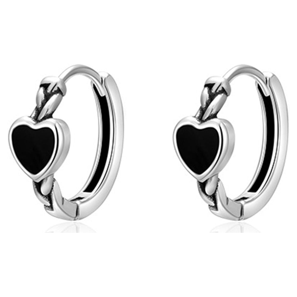 Black Heart Huggie Hoop Earrings for Women Cartilage 925 Sterling Silver Small Heart Hoops Earring