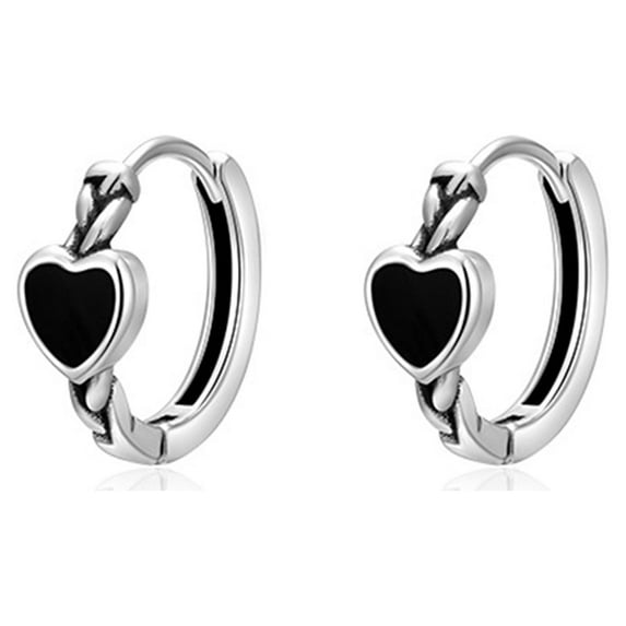 Black Heart Huggie Hoop Earrings for Women Cartilage 925 Sterling Silver Small Heart Hoops Earring