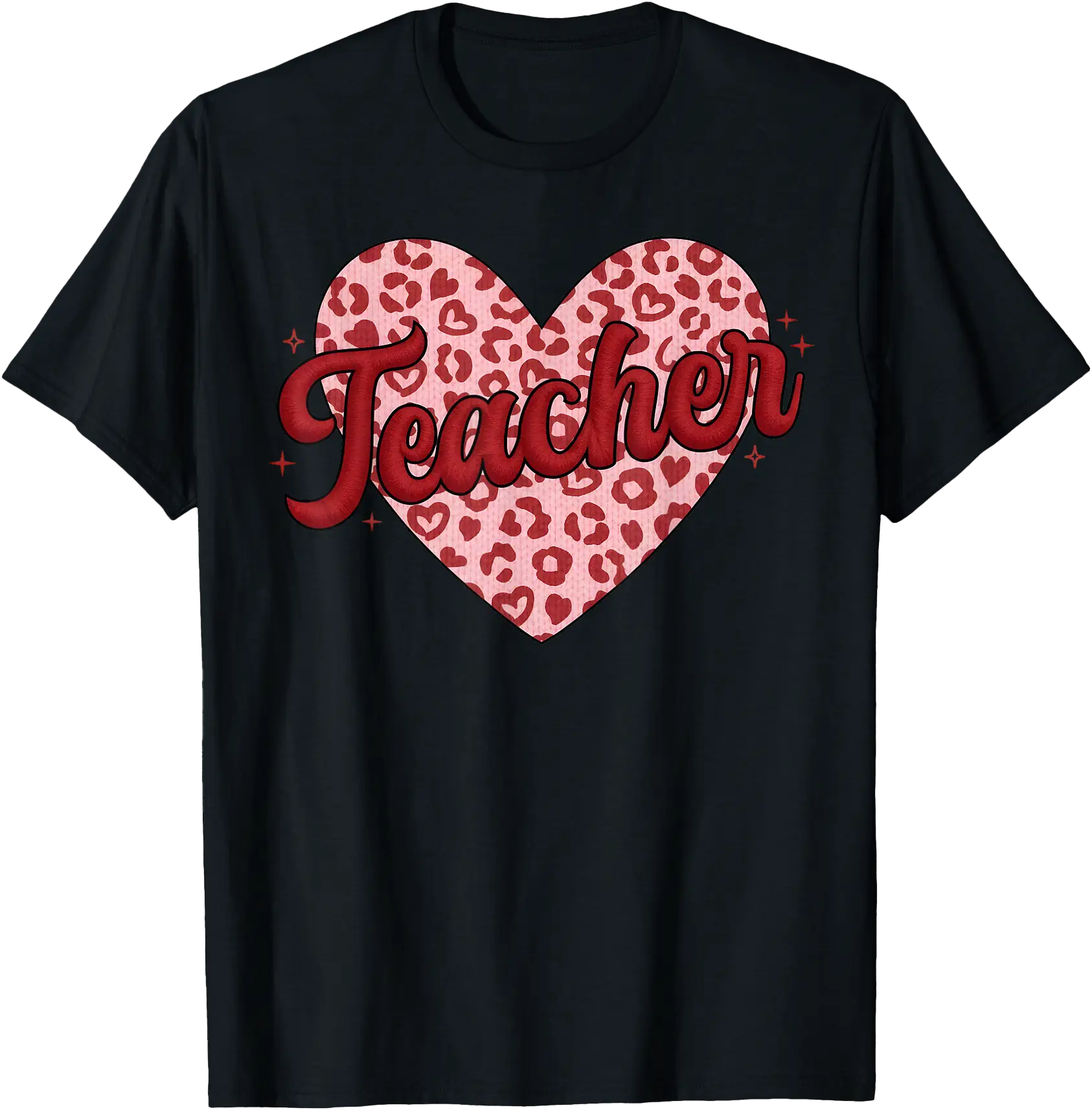 Black Heart Leopard Print Teacher T-Shirt for Valentine's Day Gift ...
