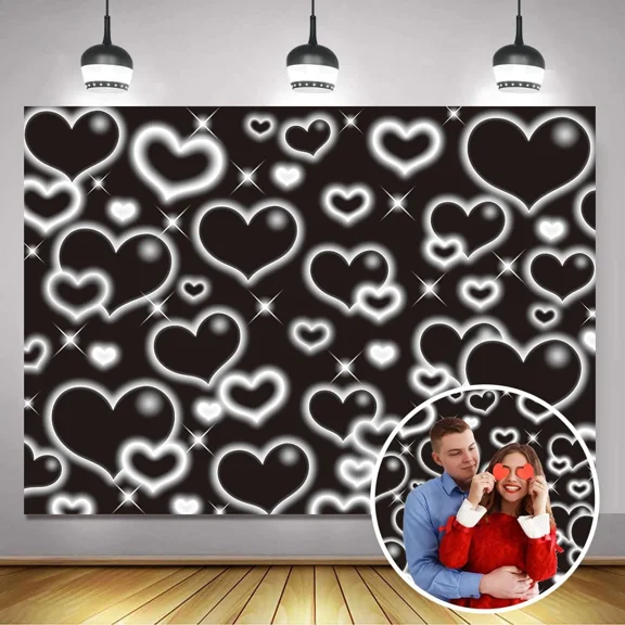 Black Heart Party Photo Backdrop 7X5Ft Early 2000S Backdrops For Photoshoot Love