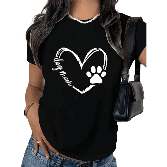 Black Heart Paw Dog Mom Print Tshirt Graphic Tees Shirts Dog Lover Mothers Day Gift Pet Owner Casual Outfit S 5XL Tops