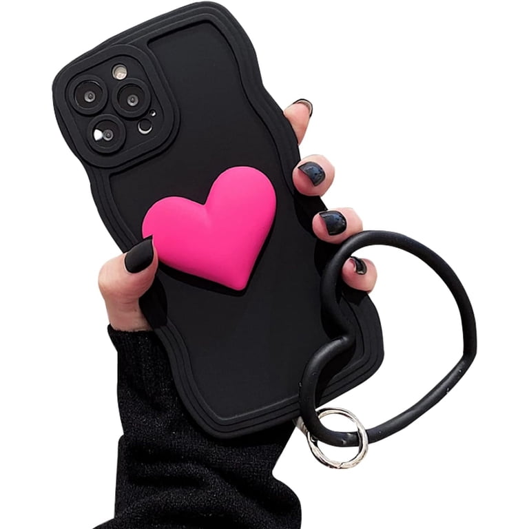Black Heart Phone Case Compatible with iPhone 13 Pro Max, Cute 3D