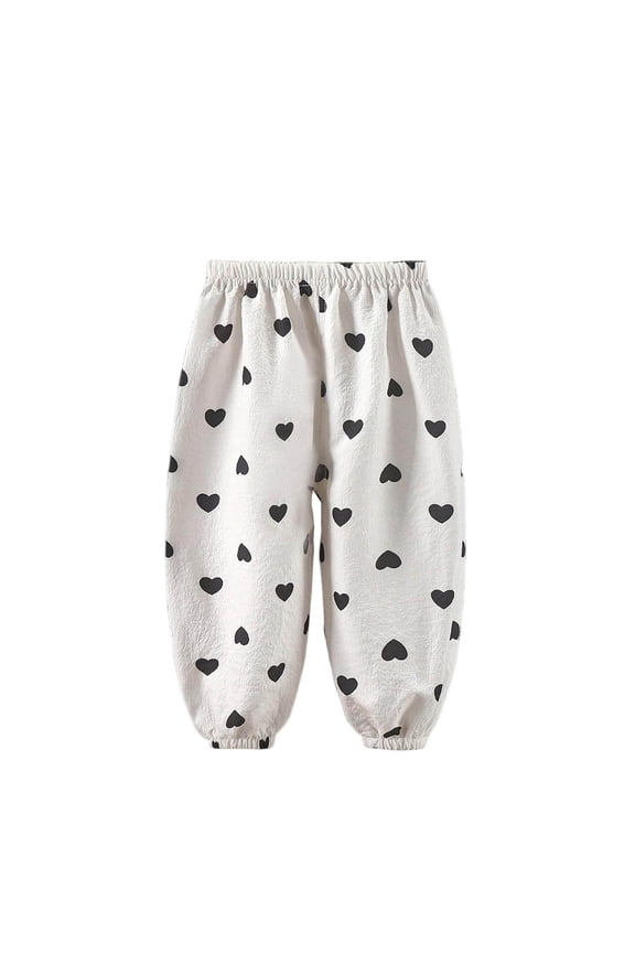 Black Heart Print Pants for Kids Kids & Little Girls, Elastic Waist & Cuff Play Pants, Loose Fit Casual Breathable Polyester Pants for Playground,Size 6-12 Months