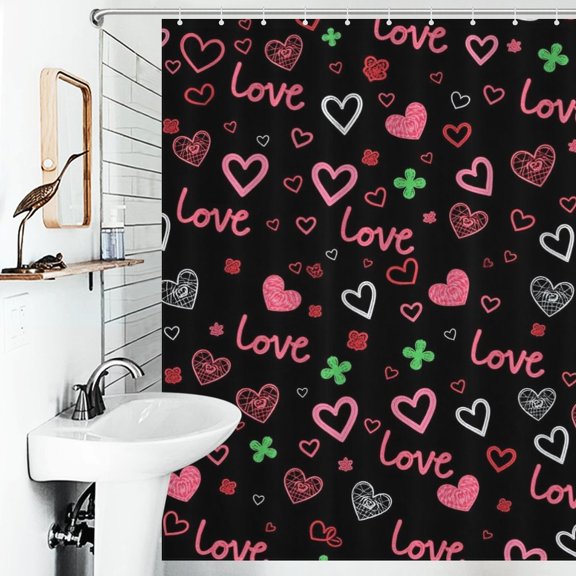 Black Heart Print Shower Curtain Heart Themes Bathroom Decor Shower Curtain 66inx72in(with 12 Hooks)