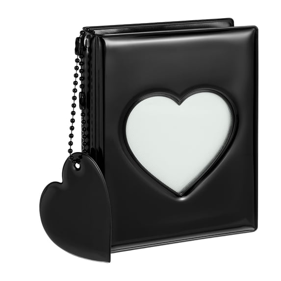 Black Heart Shaped Cutout Photo Album 32 Pocket Design With Pendant Decorative Memory Storage Container