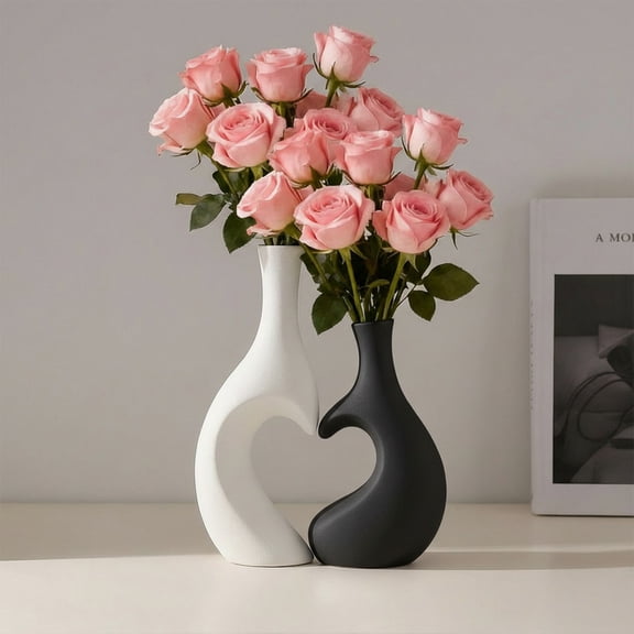 Black Heart-Shaped Flowers Vase, Valentines Home Decor Heart-Shaped Vase, Boho Hollow Flower Vases, Room Decorative Vase, Coffee Room, Dining Table & Office Decor Vase, Double Hearted