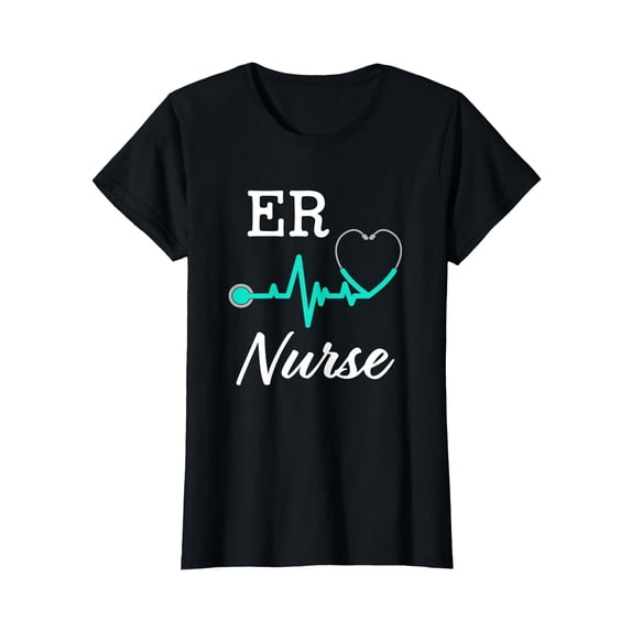 Black Heartbeat ER Nurse Appreciation T-Shirt for Emergency Nurse Gifts