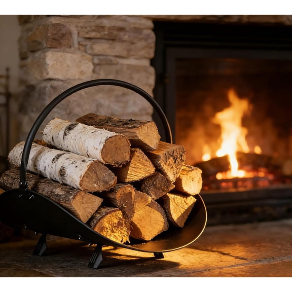 Black Hearth Basket Log Holder for Indoor and Outdoor Firewood