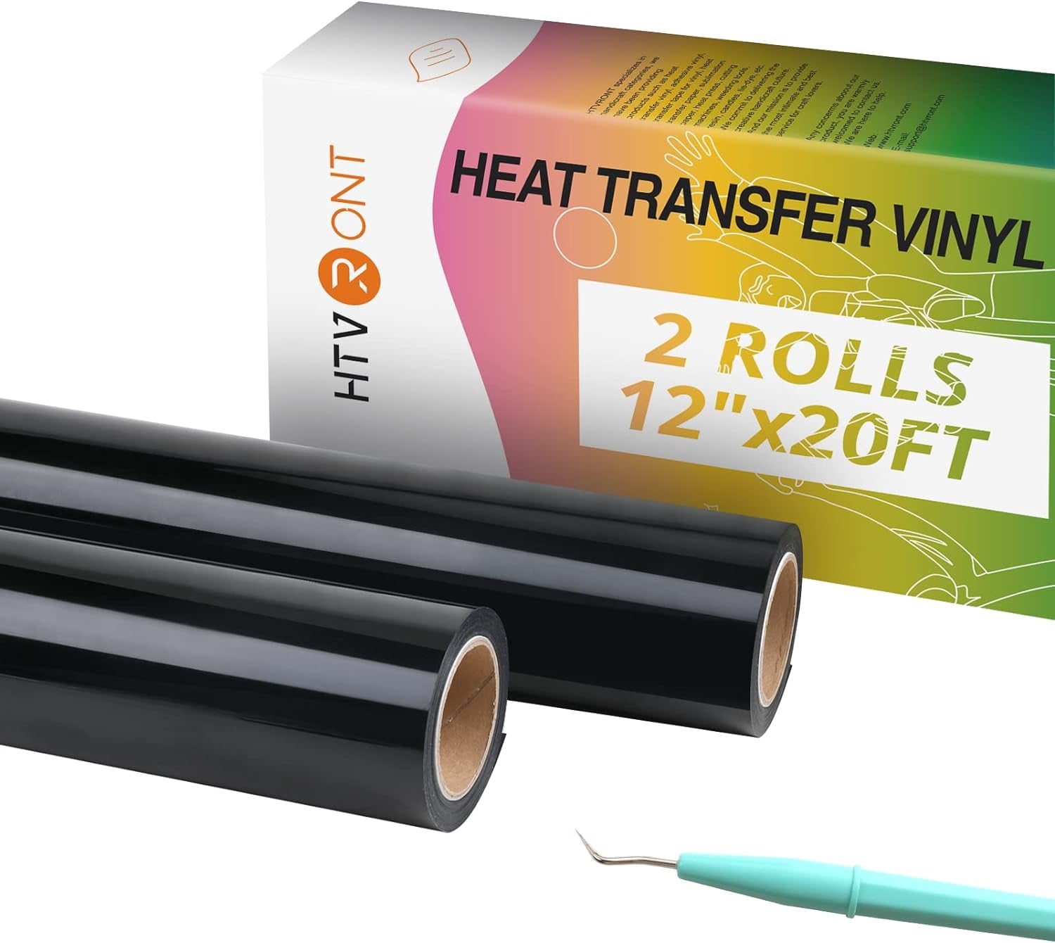 Black Heat Transfer Vinyl Rolls - 2 Rolls 12" x 20ft Black Iron on Vinyl for Shirts, HTV for All Cutting Machines - Easy to Cut & Weed for Craft Heat Transfer Design