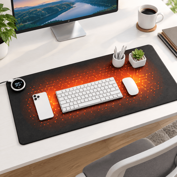 Black Heated Desk Pad 31.5 x 13 In with 5 Heat Settings and Mouse Compatibility