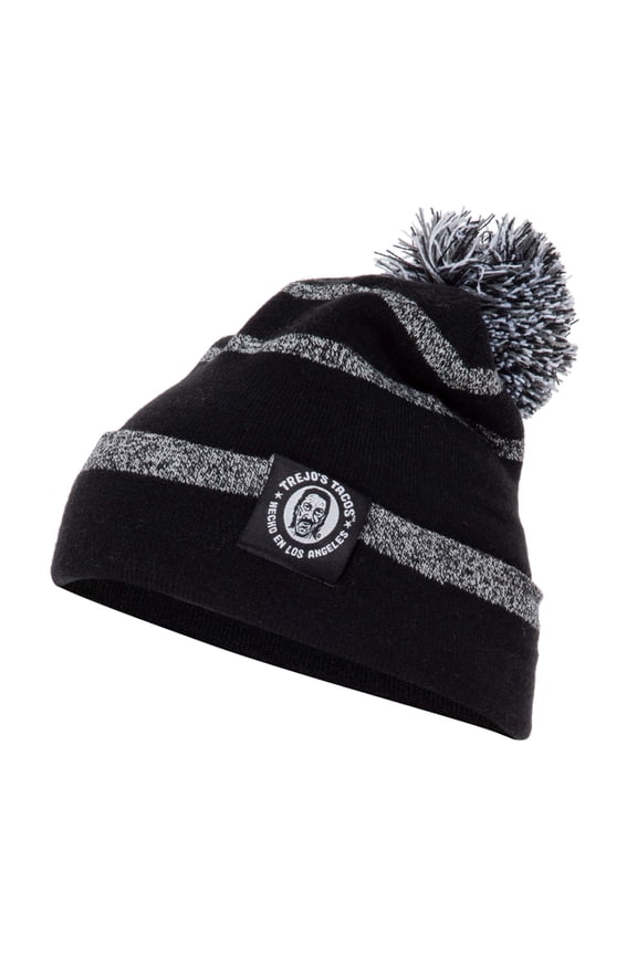 Black / Heather Grey Stripe Pom Pom Beanie (Trejo's Tacos)