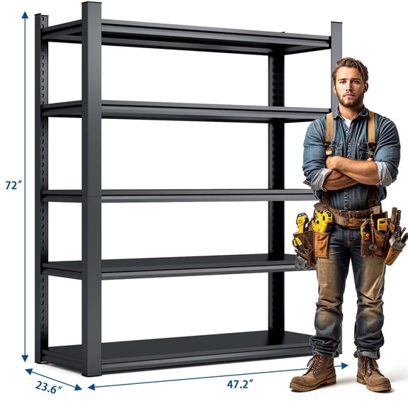 Black Heavy-Duty 5-Tier Metal Shelving Unit, 63"H with 2000LBS Capacity for Garage, Kitchen Storage – Adjustable, Industrial Design