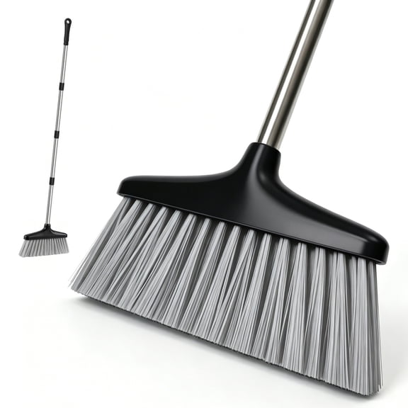 VOVMIIN Black Long Handle Broom, Outdoor and Indoor Brooms for Floors Home Kitchen Garage Commercial Patio Industrial Snow