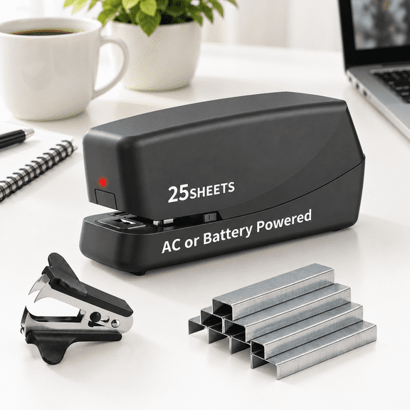 Black Heavy Duty Electric Stapler, 25 Sheet Capacity, Automatic Induction Office Stapler