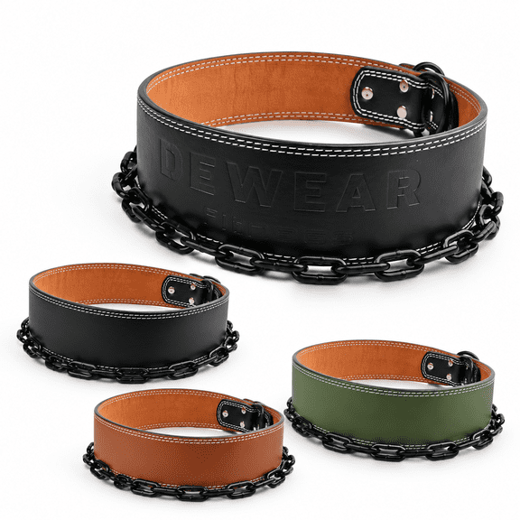 Black Heavy-Duty Leather Weight Lifting Dip Belt with Steel Chain