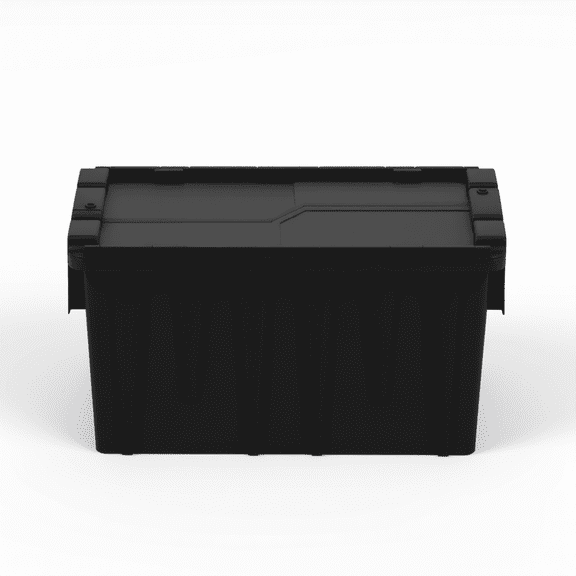 Black Heavy Duty Plastic Storage Tote with Hinged Lid, Stackable and Nestable Industrial Bin for Tools, Garage, Warehouse, 22 x 16 x 10 Inch