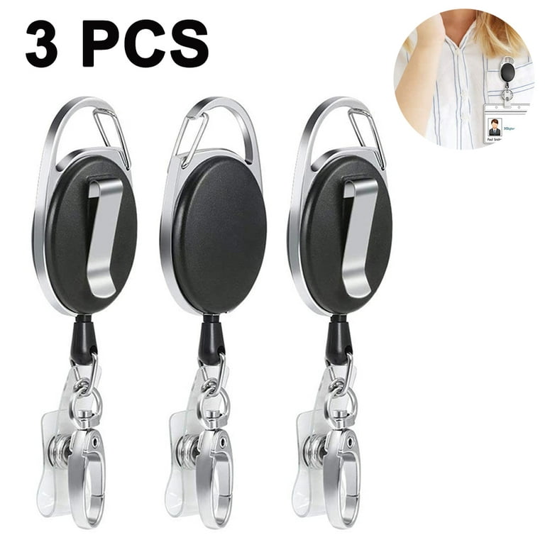 Black Heavy Duty Retractable Badge Holder Reel with Belt Clip Key Ring and  Waterproof Vertical ID Card Holders for Name Card ID Card 