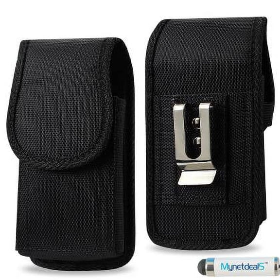 Black Heavy Duty Rugged Canvas Case Pouch Holster for HTC Desire 630 - with Metal Clip and Belt Loop. (MH02D) (Plus Size will Fit Phone with a Medium Size Hybrid Cover on ) + MYNETDEALS TM Mini Touch