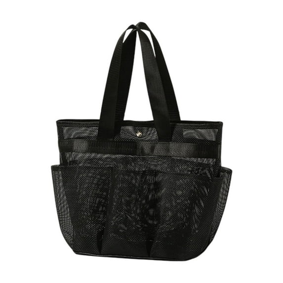 Black Heavy Duty Shower Storage Organizer Waterproof Mesh Bag With Reinforced Handle Bathroom Caddy For Toiletries Durable Polyester Space Saving Design #F333a