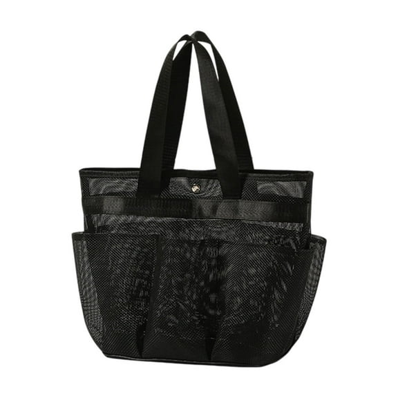 Black Heavy Duty Shower Storage Organizer Waterproof Mesh Bag With Reinforced Handle Bathroom Caddy For Toiletries Durable Polyester Space Saving Design #F333a