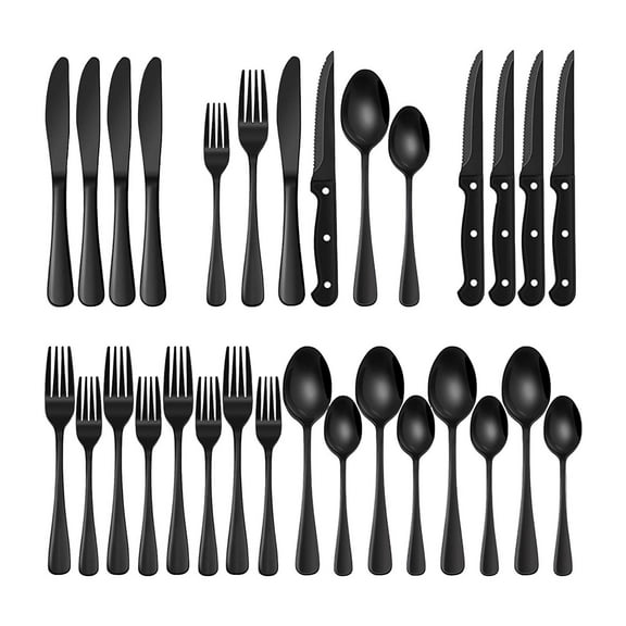 Black Heavy Duty Silverware Set 24 Piece Family Restaurant Tableware Food Grade Western Style Dining