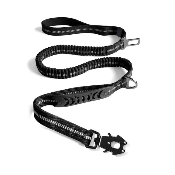 Black Heavy Duty Tactical Dogs Leash, 4-6FT Shock Absorbing Bungee Dogs Leash with 2 Padded Handles, Car Seatbelt, Reflective Dogs Leashs for Medium Large Dogs