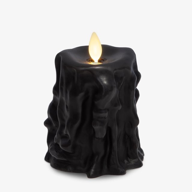 Black Heavy Wax Drip Flameless Candle LED Pillar Real Wax Unscented