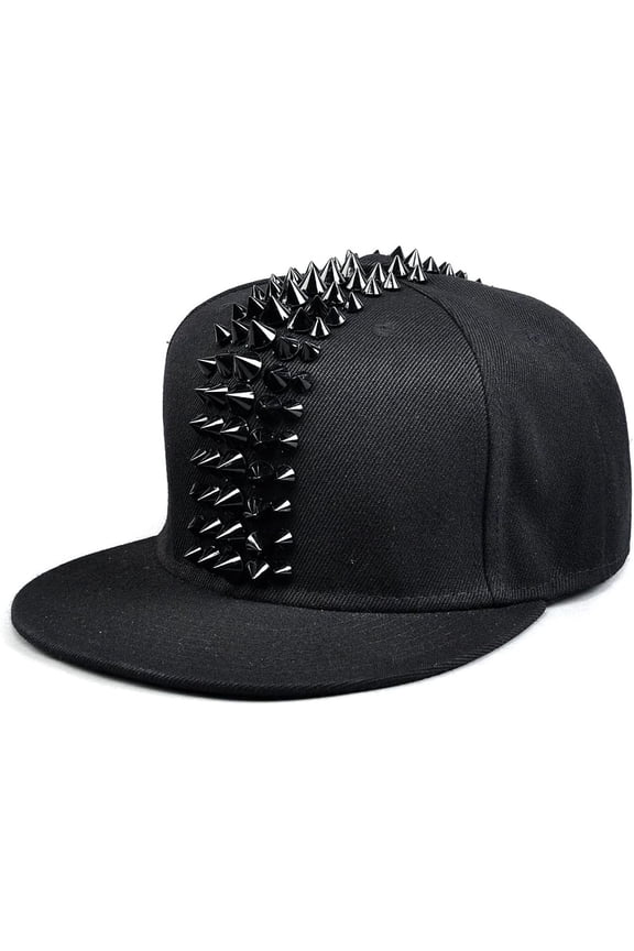 Black Hedgehog Middle Stripe Rivet Stud Spike Spiky Snapback FFH096BLK