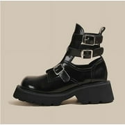 Black  Heels Fashion Women  Short Ankle Boots for Girls Retro British Style Breathable Sandals Spring Party Punk Shoes