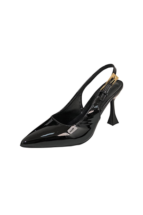 Black Heels For Women Comfortable Casual Pointed Toe Closed Toe Open Back Ankle Strap Stiletto Heel Dress Shoes With Shoe Box Size 39 Eu 1 Pair (1.12 Lbs)