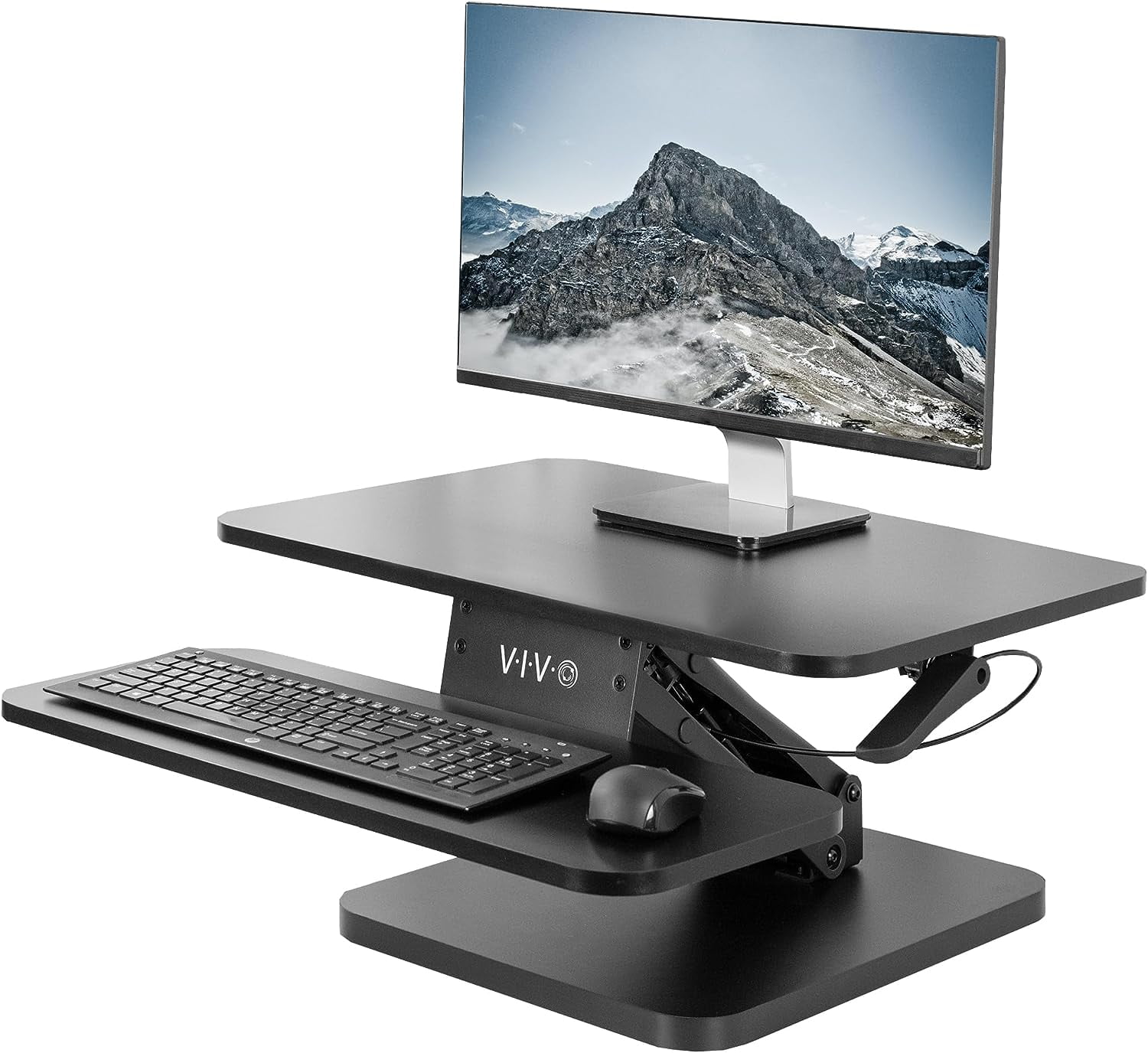 Black Height Adjustable Standing Desk Converter with Keyboard Tray