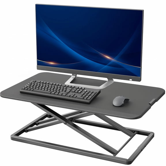 Black Height Adjustable Standing Desk Converter With Monitor Riser Platform