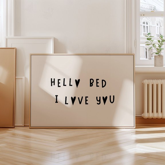 Black Hello Bed I Love You Wall Art Print Bedroom Decor